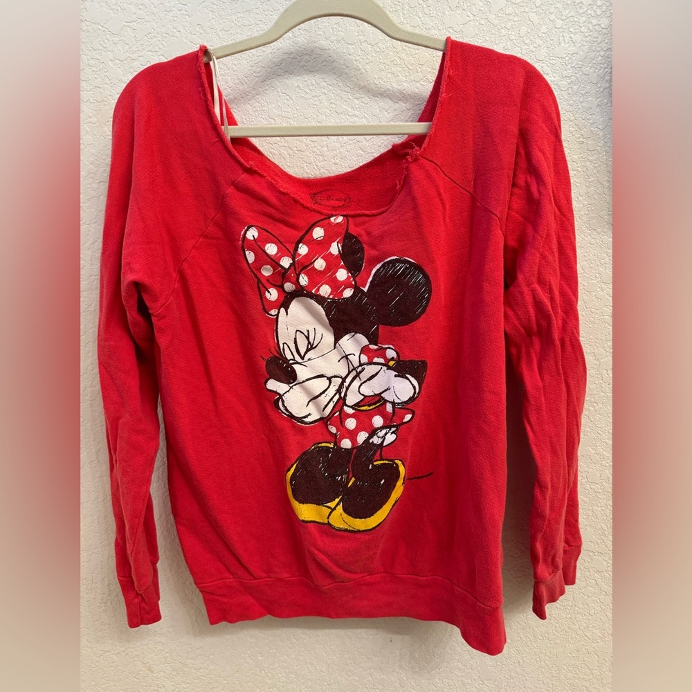 Minnie Mouse sweatshirt, off shoulder, juniors size small, red, forever 21